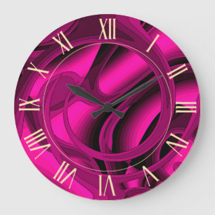 Grande Horloge Ronde Luxe moderne rose Abstrait Floral Rose