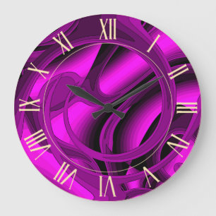 Grande Horloge Ronde Luxe Moderne violet Abstrait Rose floral