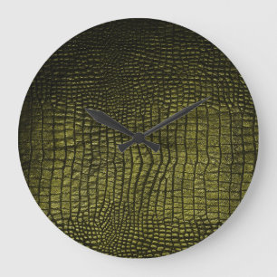 Grande Horloge Ronde Luxueuse texture de peau de crocodile foncé.