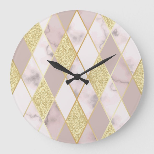 Grande Horloge Ronde Luxueux Marbre Golden Géométrique (Recto)