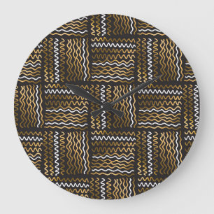 Grande Horloge Ronde Luxueux motif sans couture dessinée à la main.