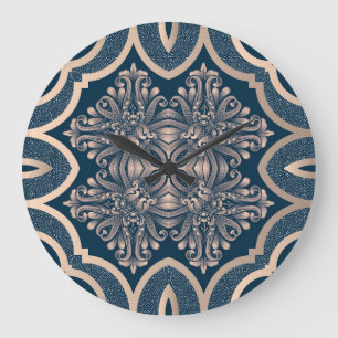 Grande Horloge Ronde Luxueux Vintage Damask Motif sans couture