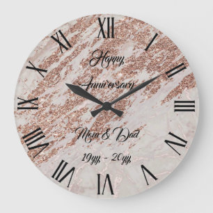 Grande Horloge Ronde Luxury Blush Pink Rose Glitter Marble Customize
