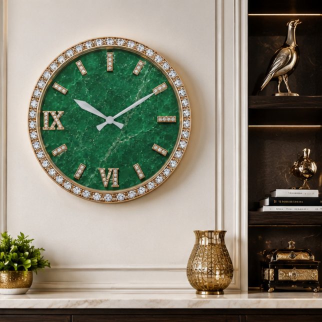 Grande Horloge Ronde Luxury Emerald Marble Diamond (Créateur téléchargé)