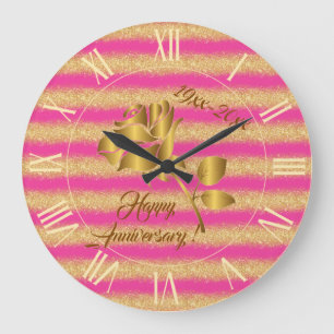 Grande Horloge Ronde Luxury Gold Glitter Pink Floral Gift