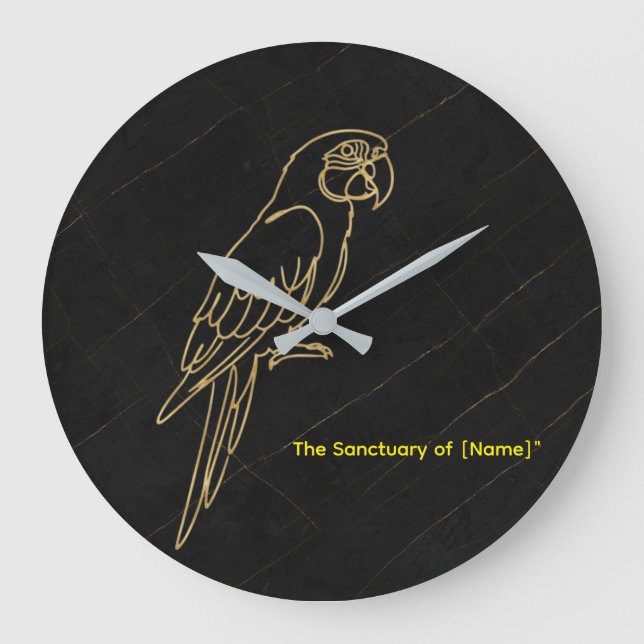 Grande Horloge Ronde Luxury Gold Macaw Parrot Marble Clock (Recto)