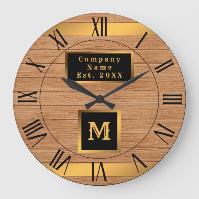Grande Horloge Ronde Luxury Gold Wood Moderne Monogramme (Recto)
