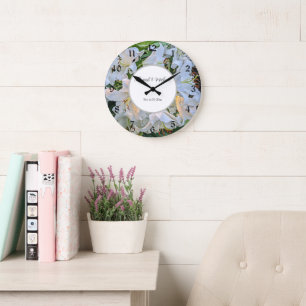 Grande Horloge Ronde Lys blancs Mariages noms de couple Floral