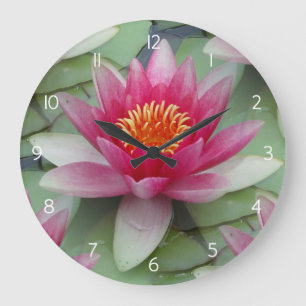Grande Horloge Ronde Lys d'eau de Lotus rose