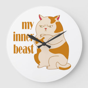 Grande Horloge Ronde Ma bête intérieure chat gras paresseux citation mo