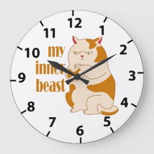 Grande Horloge Ronde Ma bête intérieure chat gras paresseux citation mo