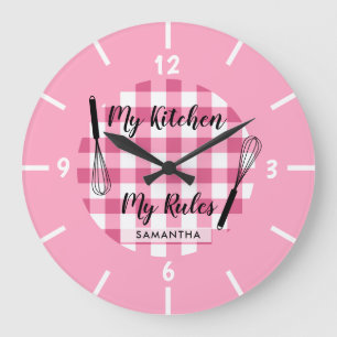Grande Horloge Ronde Ma cuisine Mes règles Pink En vichy Ferme