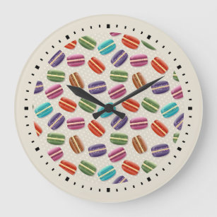 Grande Horloge Ronde Macarons colorés mignons Motif avec Pois