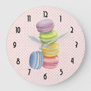 Grande Horloge Ronde Macarons French Dessert Pastel Aquarelles