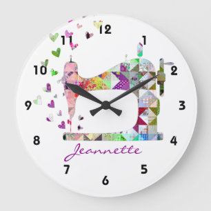 Grande Horloge Ronde Machine à coudre Rainbow Patchwork Quilt