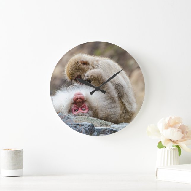 Grande Horloge Ronde Macque Monkey, Japonaise Animal Photographie (Maison)