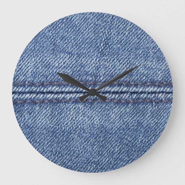 Grande Horloge Ronde Macro Dénim Bleu, Texture Gros Plan. (Recto)