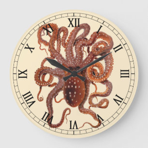Grande Horloge Ronde Macropus de pieuvre vintage, Animaux aquatiques ma
