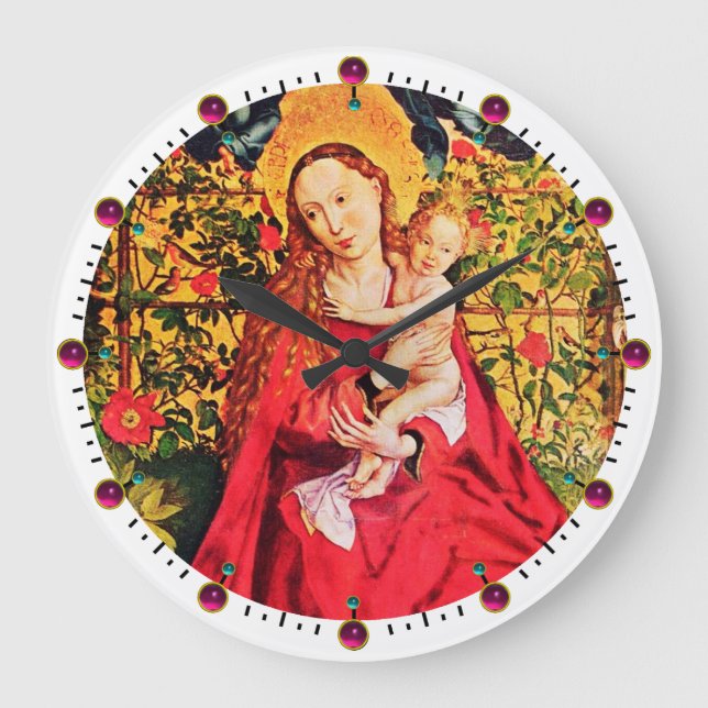 Grande Horloge Ronde MADONNA DU ROSE BOWER, GEMS DE FUCHSIA ROSE, Blanc (Recto)
