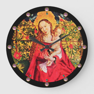 GRANDE HORLOGE RONDE MADONNA DU ROSE BOWER, PINK AMÉTHYST GEMS