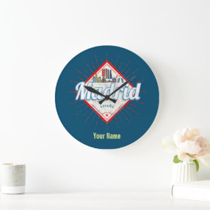 Grande Horloge Ronde Madrid Capitale Espagne Rétro Skyline Vintage