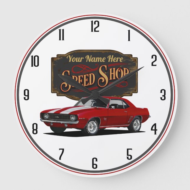 Grande Horloge Ronde Magasin de vitesse personnalisé Red Camaro (Recto)