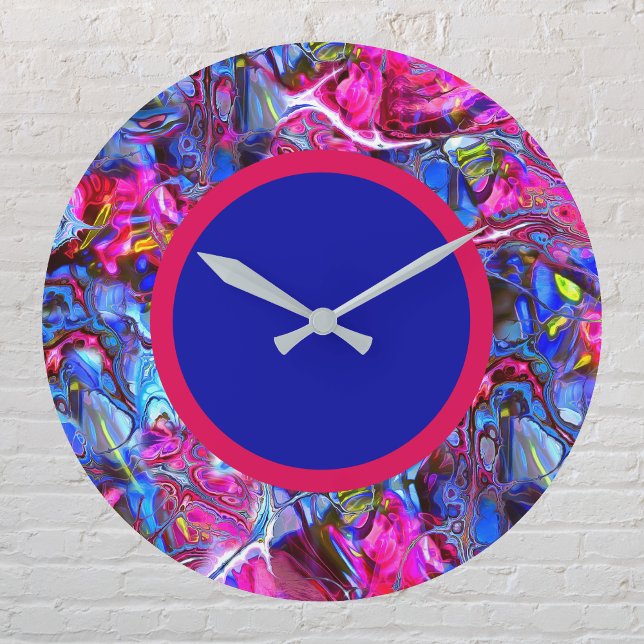 Grande Horloge Ronde Magenta and Blue Swirl Modern Wall Clock (Créateur téléchargé)