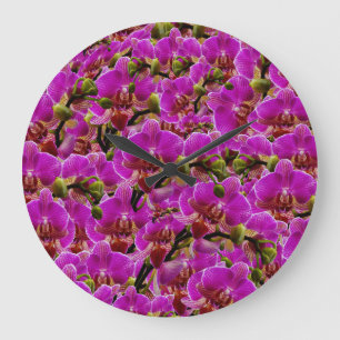 Grande Horloge Ronde Magenta Dancing Orchids