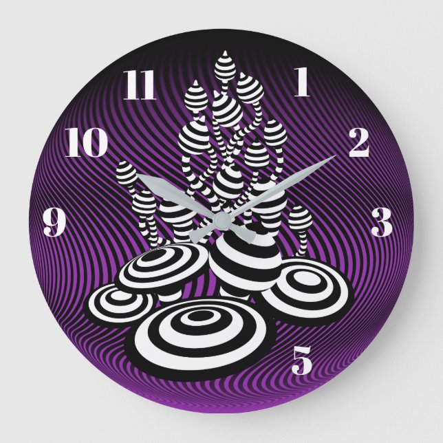 Grande Horloge Ronde Magic Champignons violet design optique Mur Horlog (Recto)