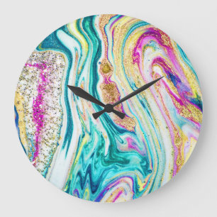 Grande Horloge Ronde Magic Marbling : Metallic Paint Design.