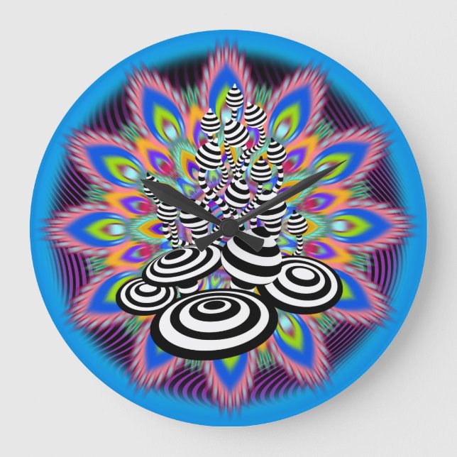 Grande Horloge Ronde Magic Mushrooms psychédélic design Wall Clock. (Recto)