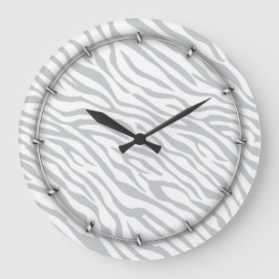 Grande Horloge Ronde Magic Zebra Stripes Click to Customize Grey Color