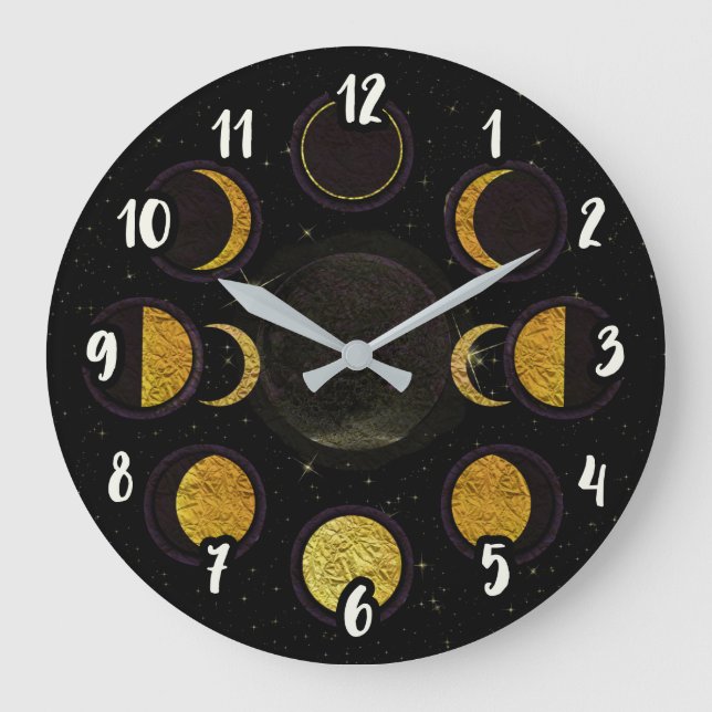 Grande Horloge Ronde Magical Black & Gold Moon Phases (Recto)