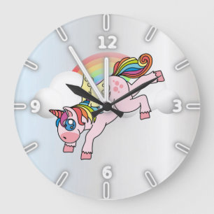 Grande Horloge Ronde Magical Rainbow, Unicorn , Silver