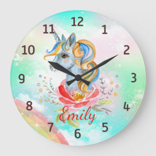 Grande Horloge Ronde Magical Unicorn Rainbow