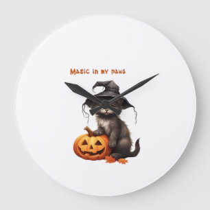 Grande Horloge Ronde Magie dans mes pattes � Halloween Chat Design T-sh