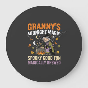 Grande Horloge Ronde Magie du Chaudron de Mamie Halloween