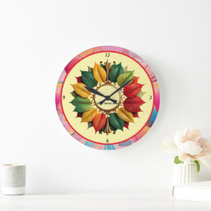 Grande Horloge Ronde "Magie feuilletée de Noël"