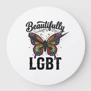 Grande Horloge Ronde Magnifique Chemise LGBT Papillon Vintage Fierté_1