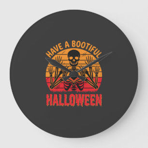 Grande Horloge Ronde Magnifique cœur de squelette d'Halloween Rétro Cou