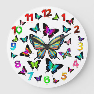 Grande Horloge Ronde Magnifique Morpho Butterflies Ailes