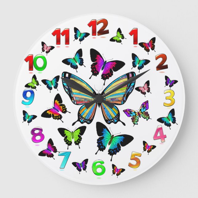 Grande Horloge Ronde Magnifique Morpho Butterflies Ailes (Recto)