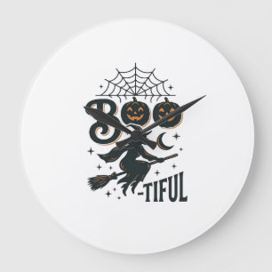 Grande Horloge Ronde Magnifique sorcière Halloween design de gravure vi