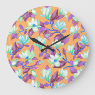 Grande Horloge Ronde Magnolia florissante sur le ciel de vanille