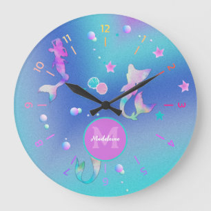 Grande Horloge Ronde Maigre rose Turquoise Océan Coques Sirène Monogram