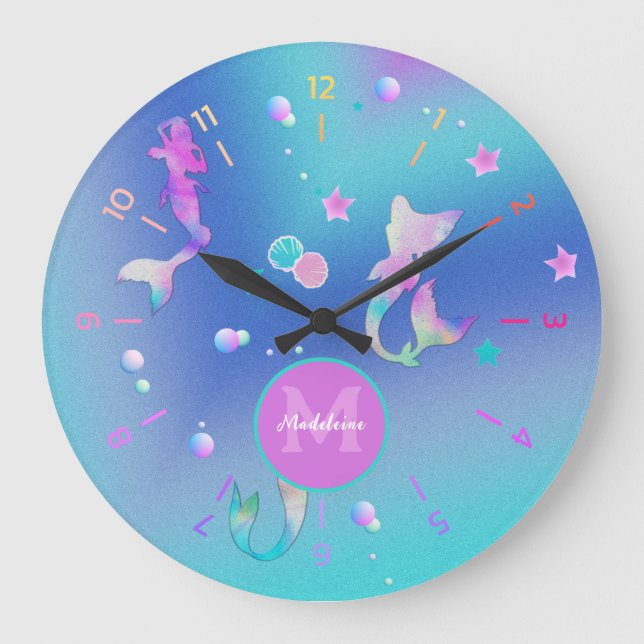 Grande Horloge Ronde Maigre rose Turquoise Océan Coques Sirène Monogram (Recto)