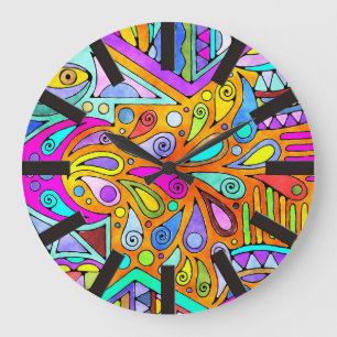 Grande Horloge Ronde Main Tirée Par EDDArt - Blah Blah Blah 1