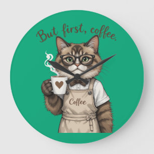 Grande Horloge Ronde Mais d'abord, chat café
