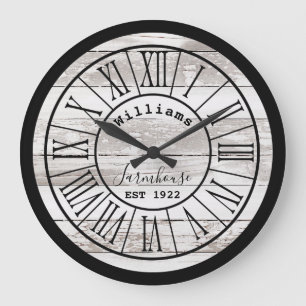 Grande Horloge Ronde Maison de ferme en bois blanc déprimée Nom de fami