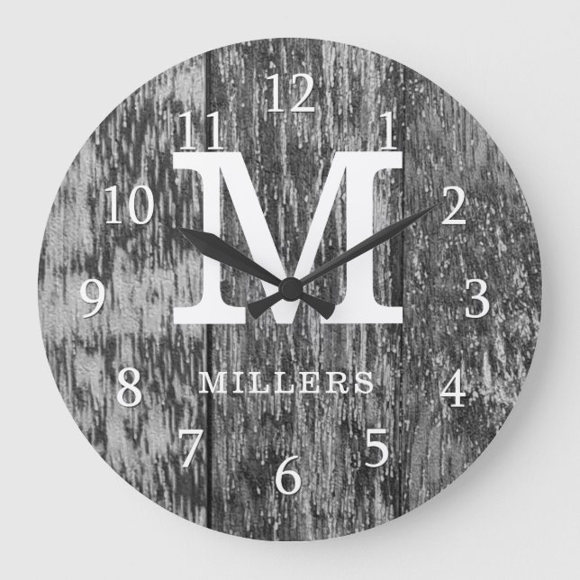 Grande Horloge Ronde Maison de ferme en bois noir Monogramme (Recto)